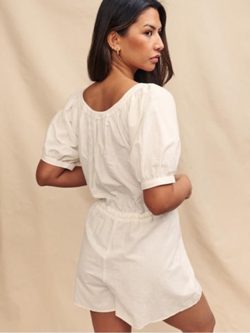 Nobody's Child White Organic Cotton & Linen Playsuit/Romper